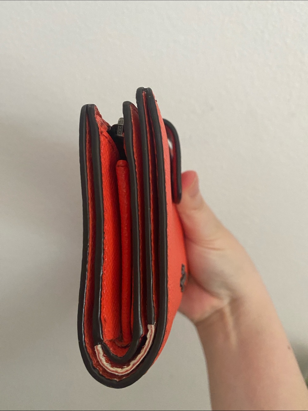 Coach Orange Leather Card Holder Wallet with Snap Tab - Picture 4 of 9